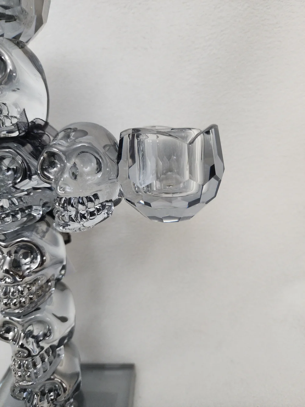 Crystal SOLID GLASS Skull Cross Candle Holder - Silver